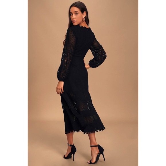 ❤️ Lulus ‘Modern Menagerie’ Black Lace Cutout Midi Dress - Picture 4 of 12